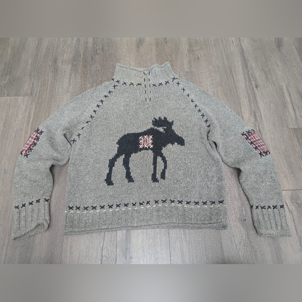Coldwater Creek Cabin Wool Blend Womens Pullover Sweater Stitchery Detail